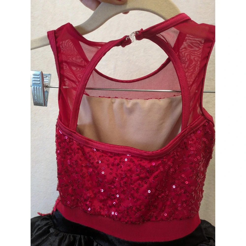 Weissman Kids Red Black Sequin Dance Costume Leotard Dress IC Intermediate Child